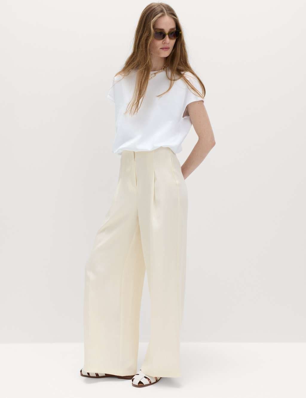 Marks & Spencer M&S Ivory Viscose Wide Leg Trousers
