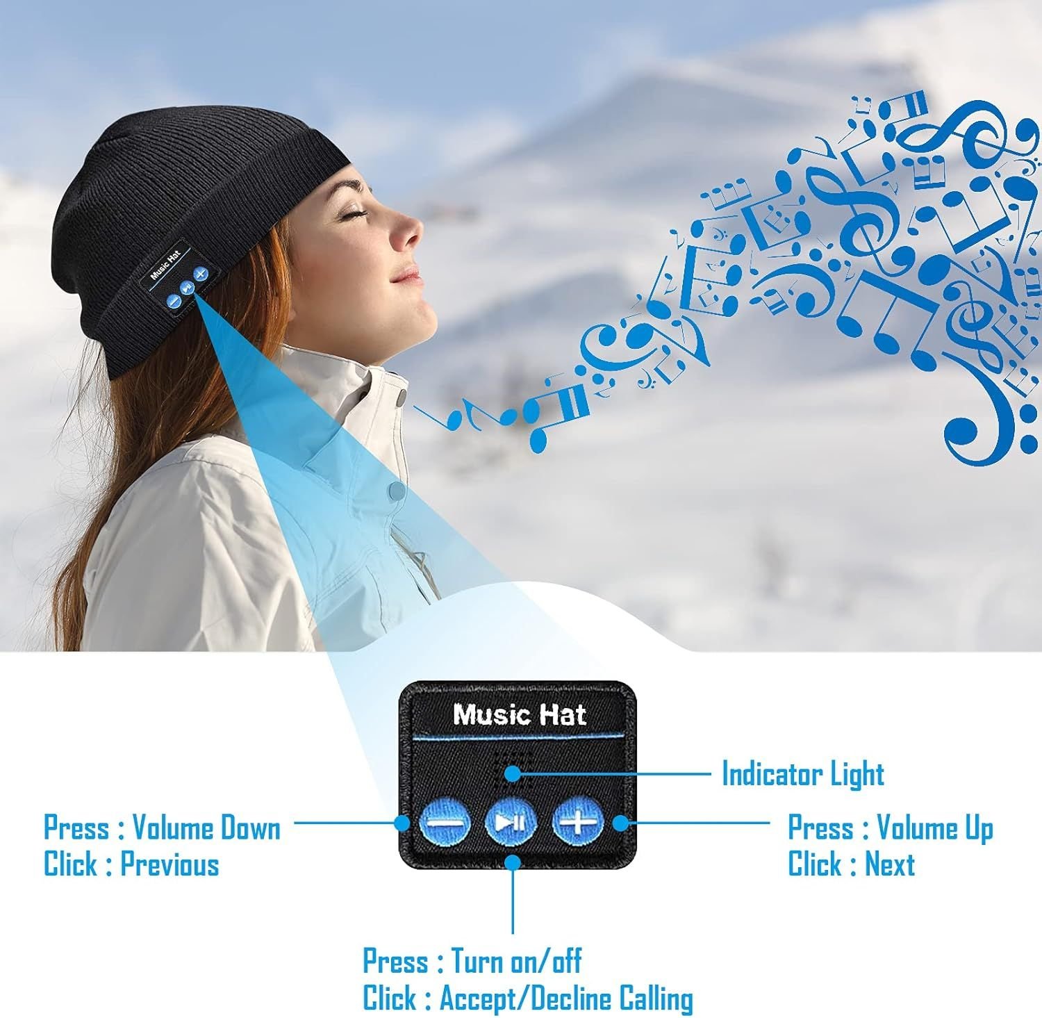 Dyzi Dyzi Bluetooth Beanie Rechargeable Torch Black Men's Stylish Headphones Hat - 4