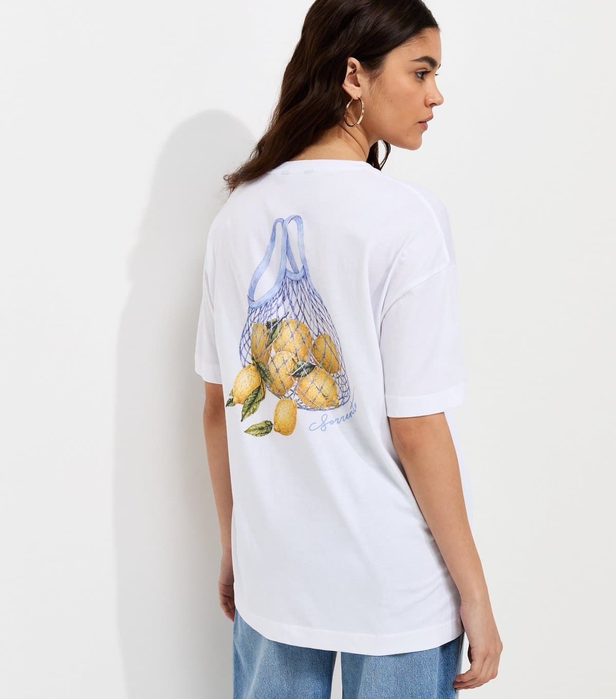 New Look Women's White Cotton Lemon Bag Print Oversized T-Shirt New Look