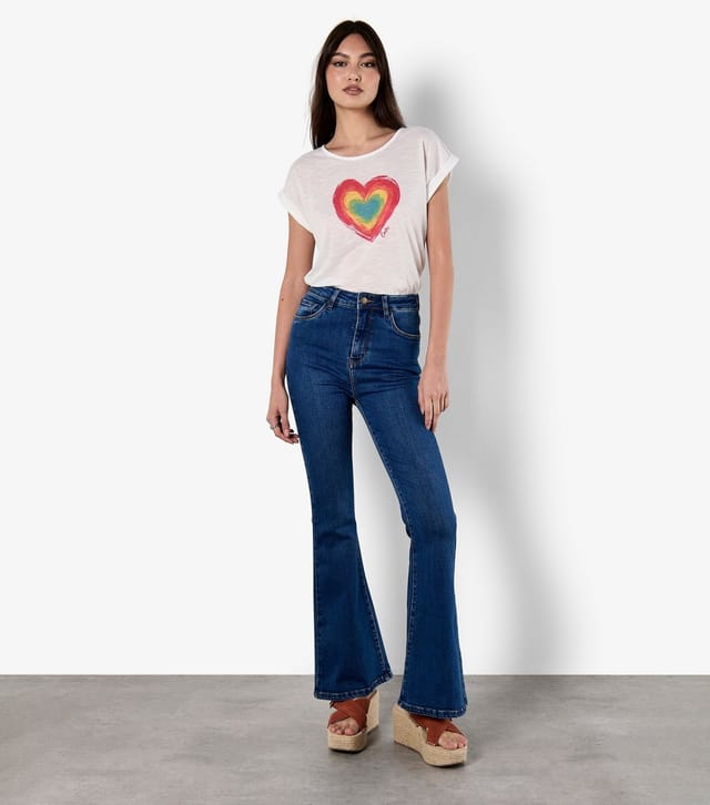 Apricot Women's White Heart Print Slubbed T-Shirt Apricot New Look - 2