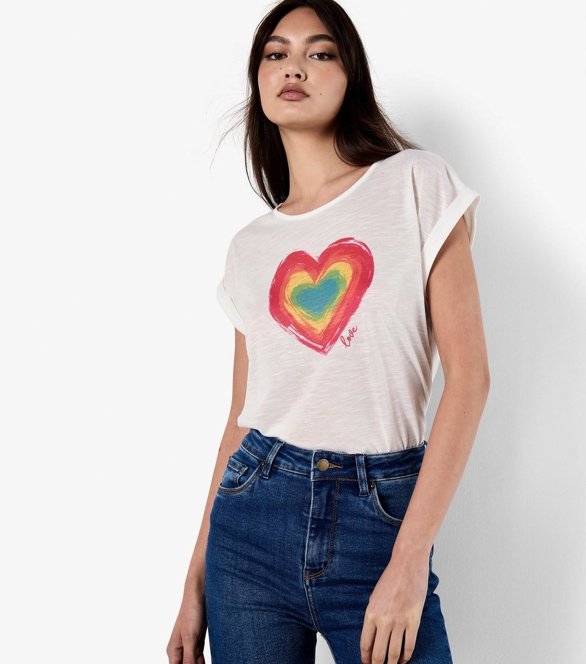 Apricot Women's White Heart Print Slubbed T-Shirt Apricot New Look - 4