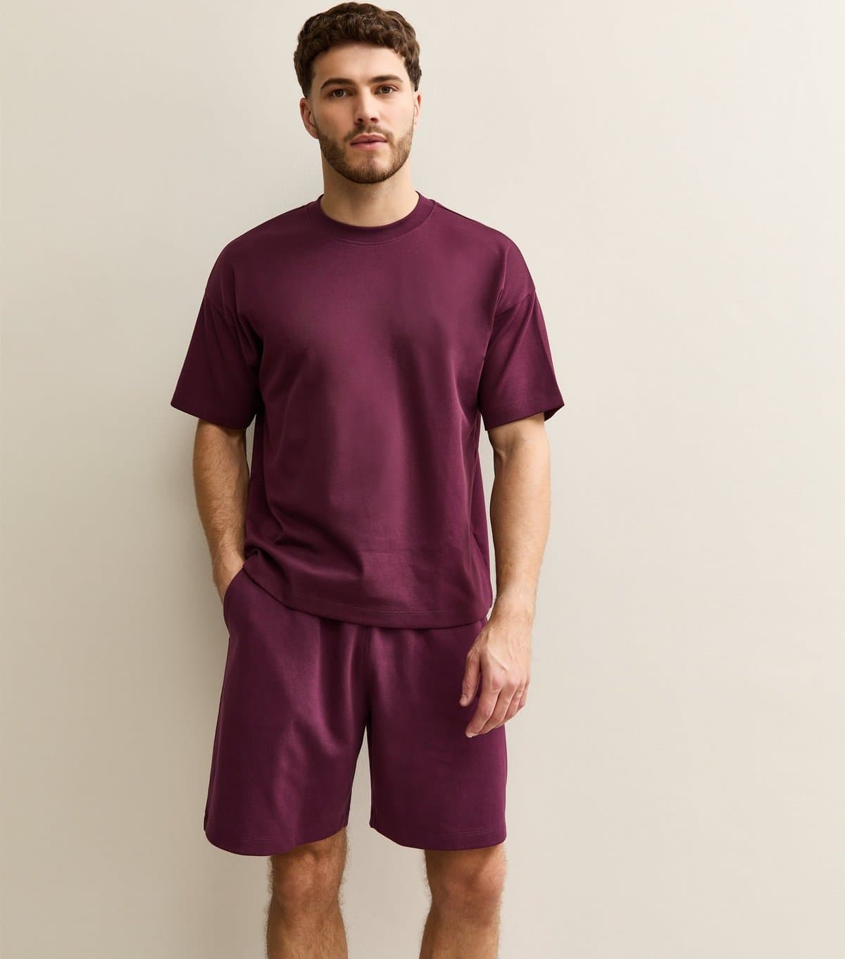 New Look Men's Light Burgundy Regular Panelled Jersey Shorts New Look