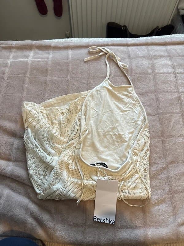 Bershka Beige pattern halter neck dress