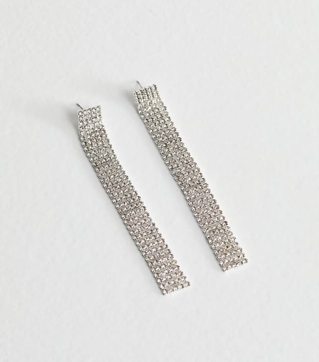 New Look Silver Tone Extra Long Diamante Tassel Earrings New Look - 3