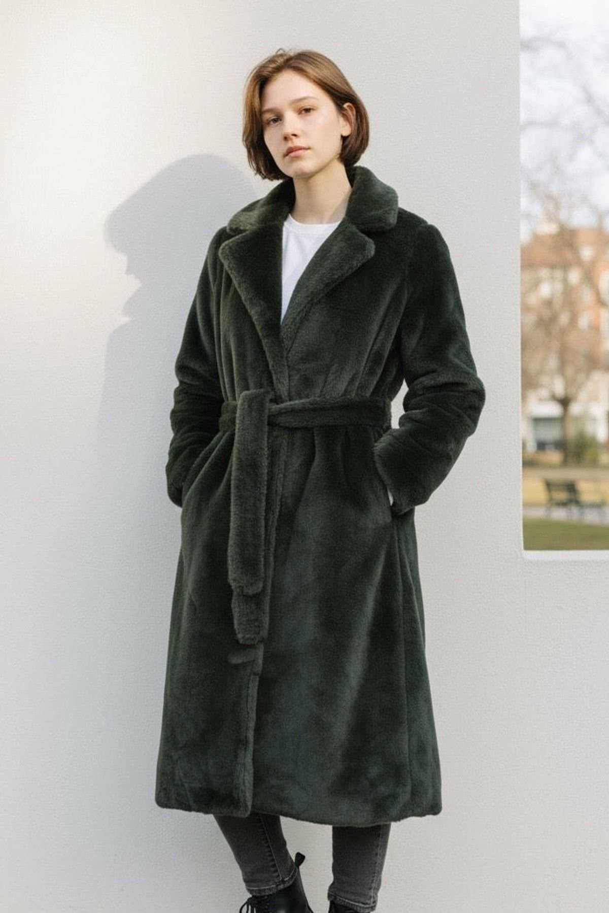 Louche Louche Khaki Faux Fur Tie Waist Coat