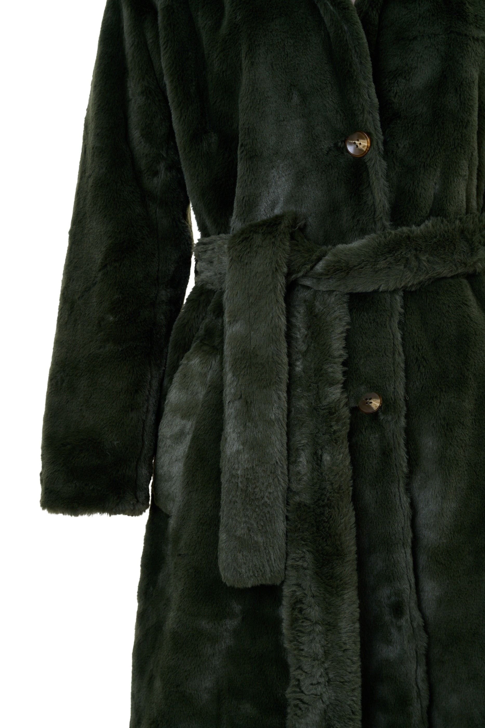 Louche Louche Women's Arinette Faux Fur Tie Waist Coat - Khaki - 4