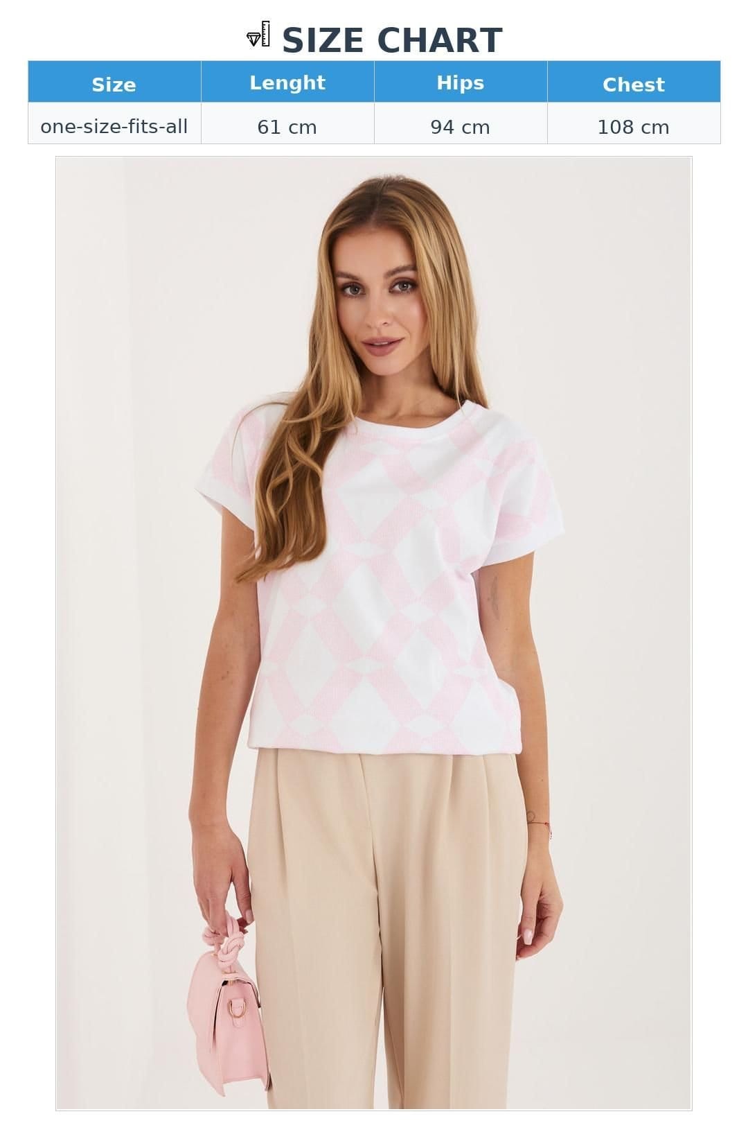 Love Lace Love Lace Women's Geometric Cotton Elastane Short Sleeve Blouse in Pink - 4