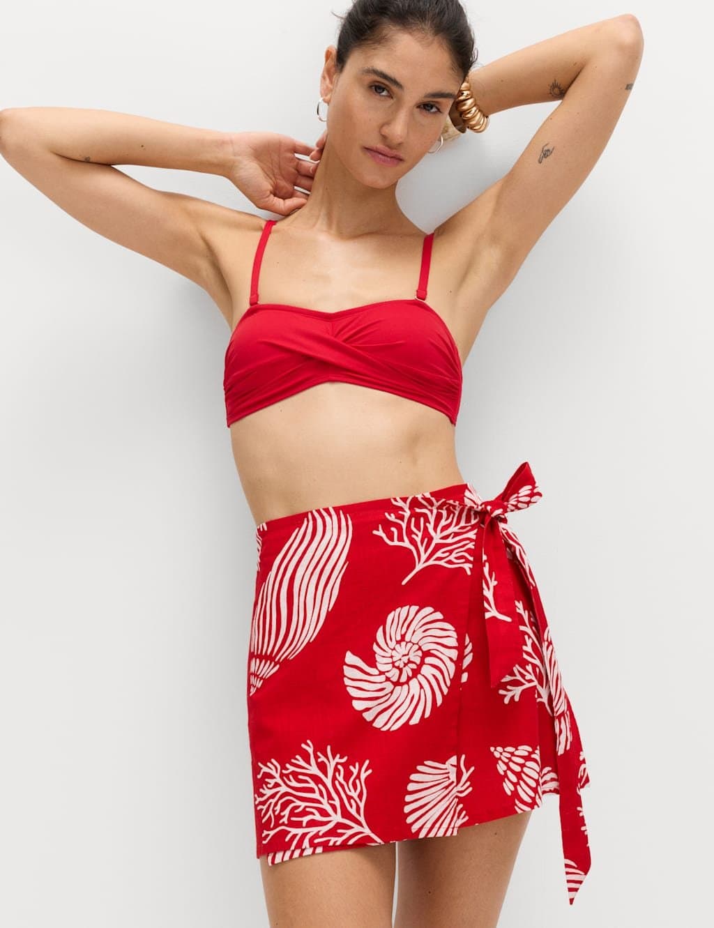 Marks & Spencer M&S Pure Cotton Printed Wrap Mini Beach Skirt Red Mix