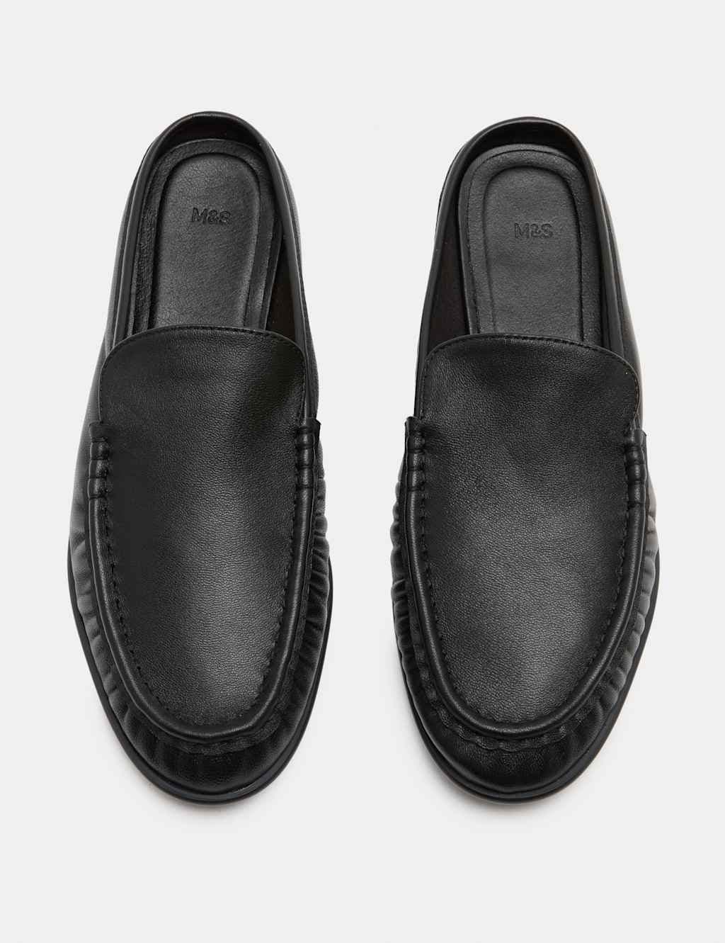 Marks & Spencer M&S Leather Ruched Backless Flat Loafers Black