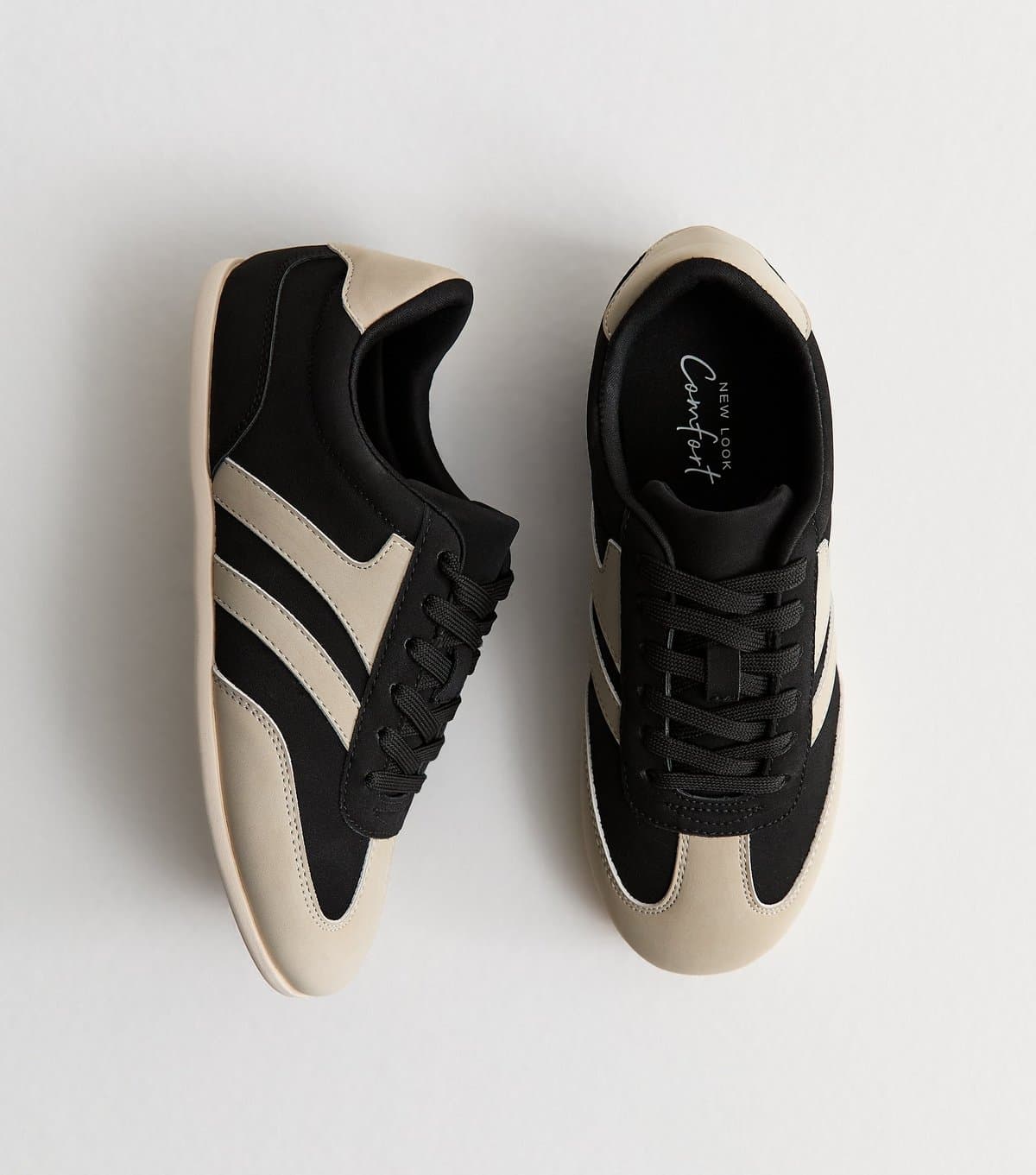 New Look Women's Black Contrast Panel Faux Suede Slim Sole Trainers Vegan New Look