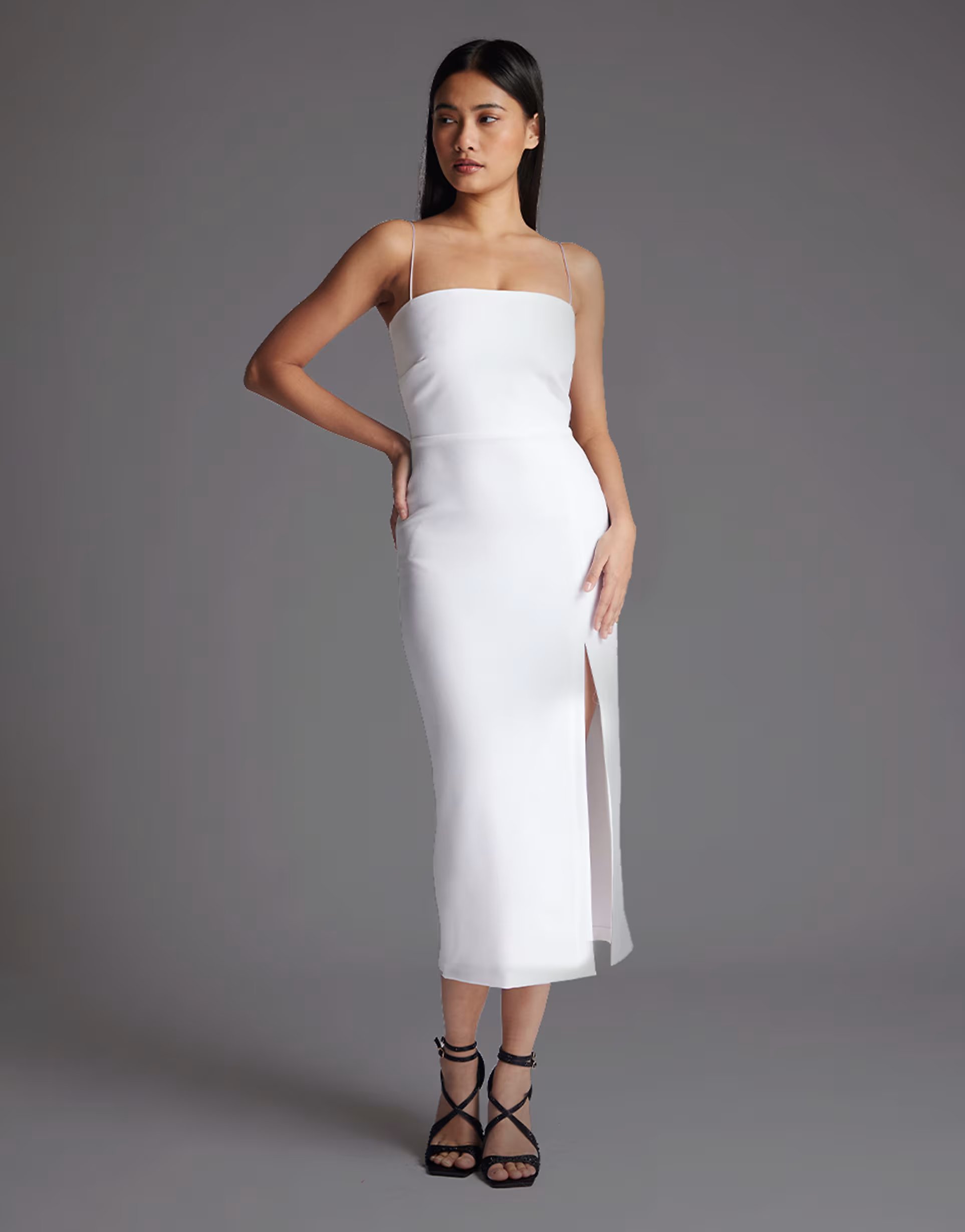 ASOS Vesper Cami strap midaxi dress with thigh split in white - 1