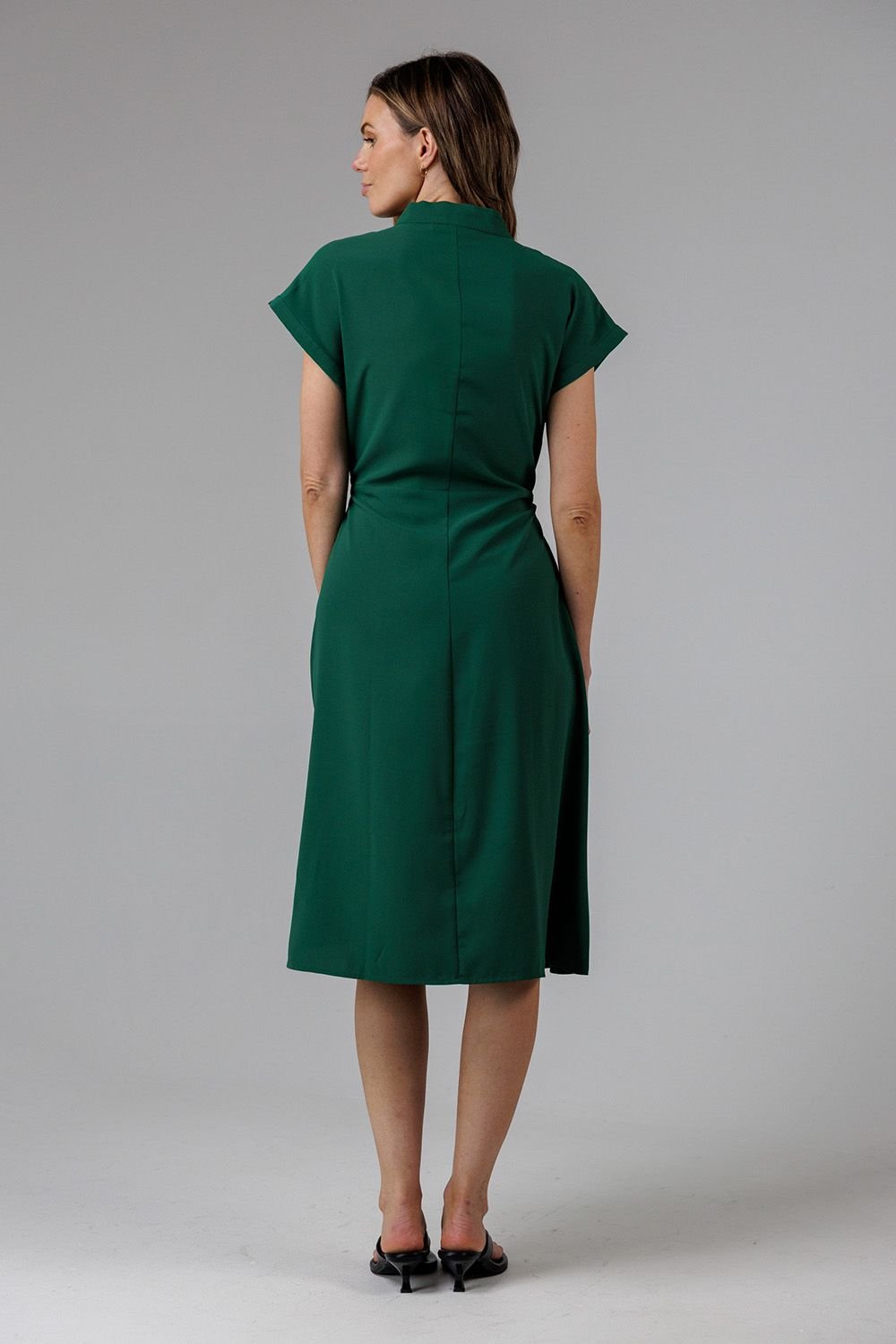 French Connection French Connection Women's V-Neck Cap Sleeve Crepe Midi Dress in Green - 2