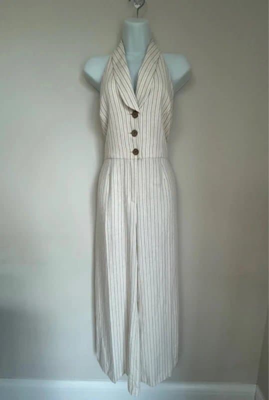 River Island * NEW * (no tags) River Island Halter Neck Waistcoat Stripe Tailored Jumpsuit UK 12