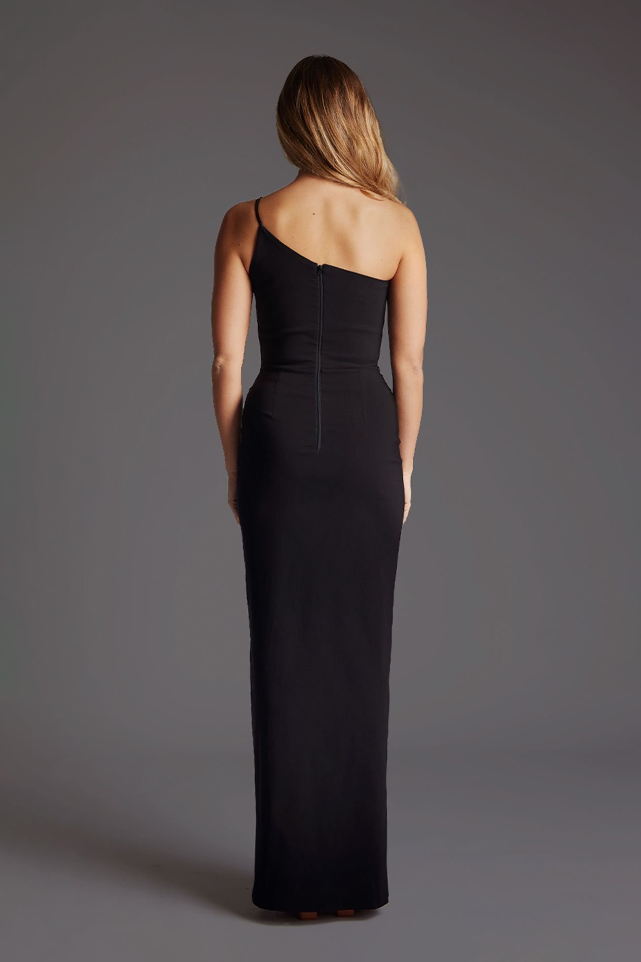 Vesper Vesper Women's One Shoulder Strappy Maxi Dress with Side Split in Black - 4