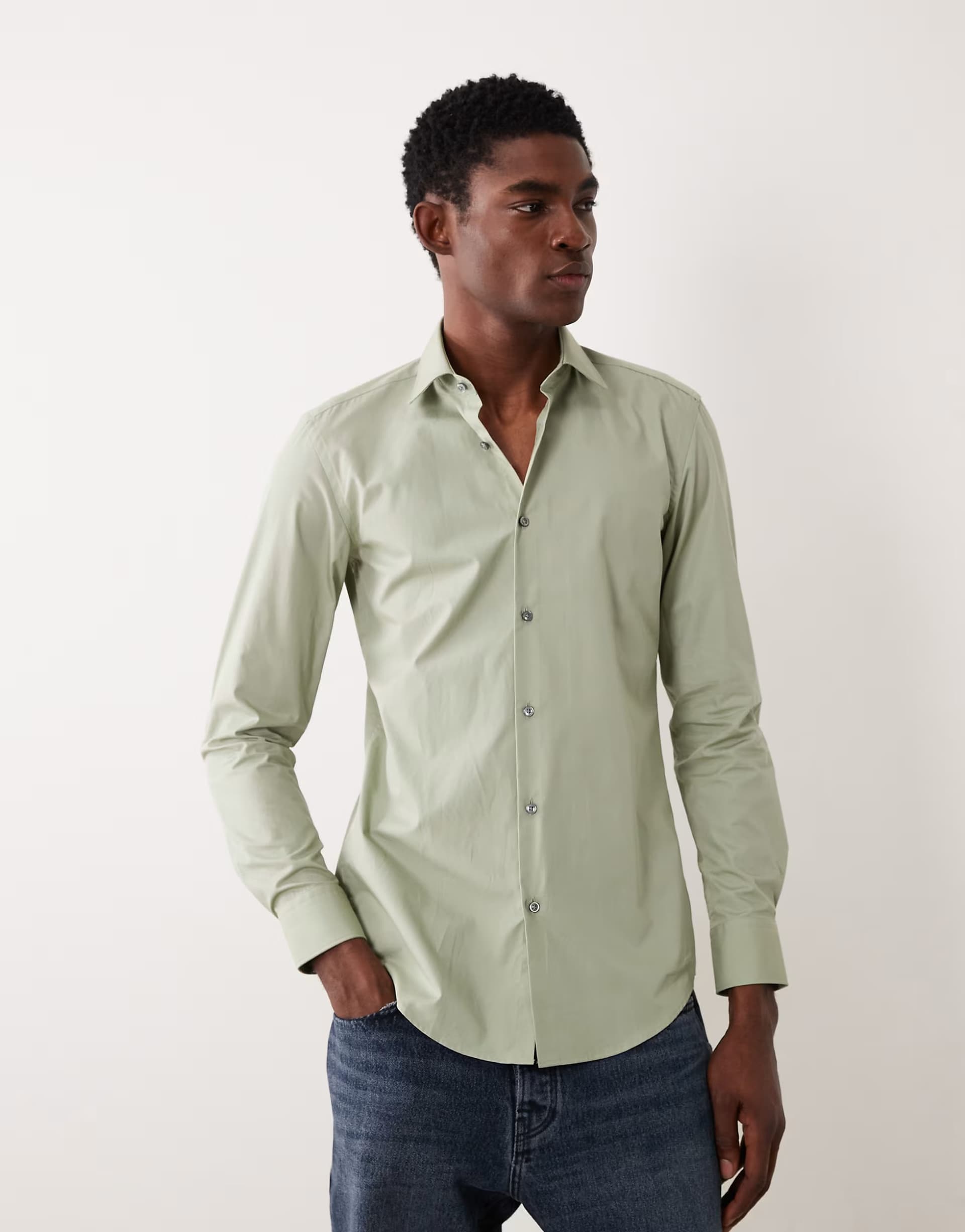 ASOS HUGO Red slim fit cotton poplin shirt in light green