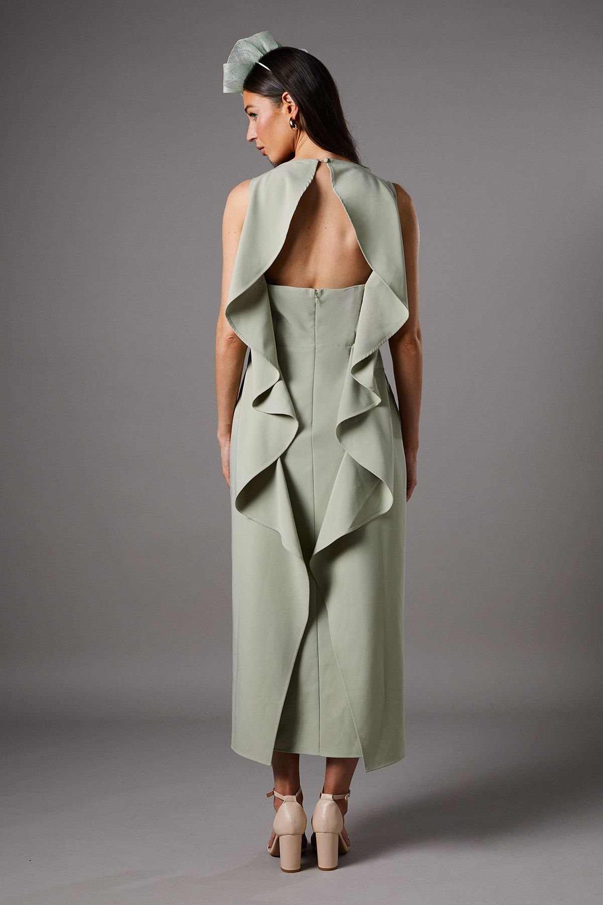 Coast Coast Women's V Neck Crepe Column Midi Dress in Sage - 4