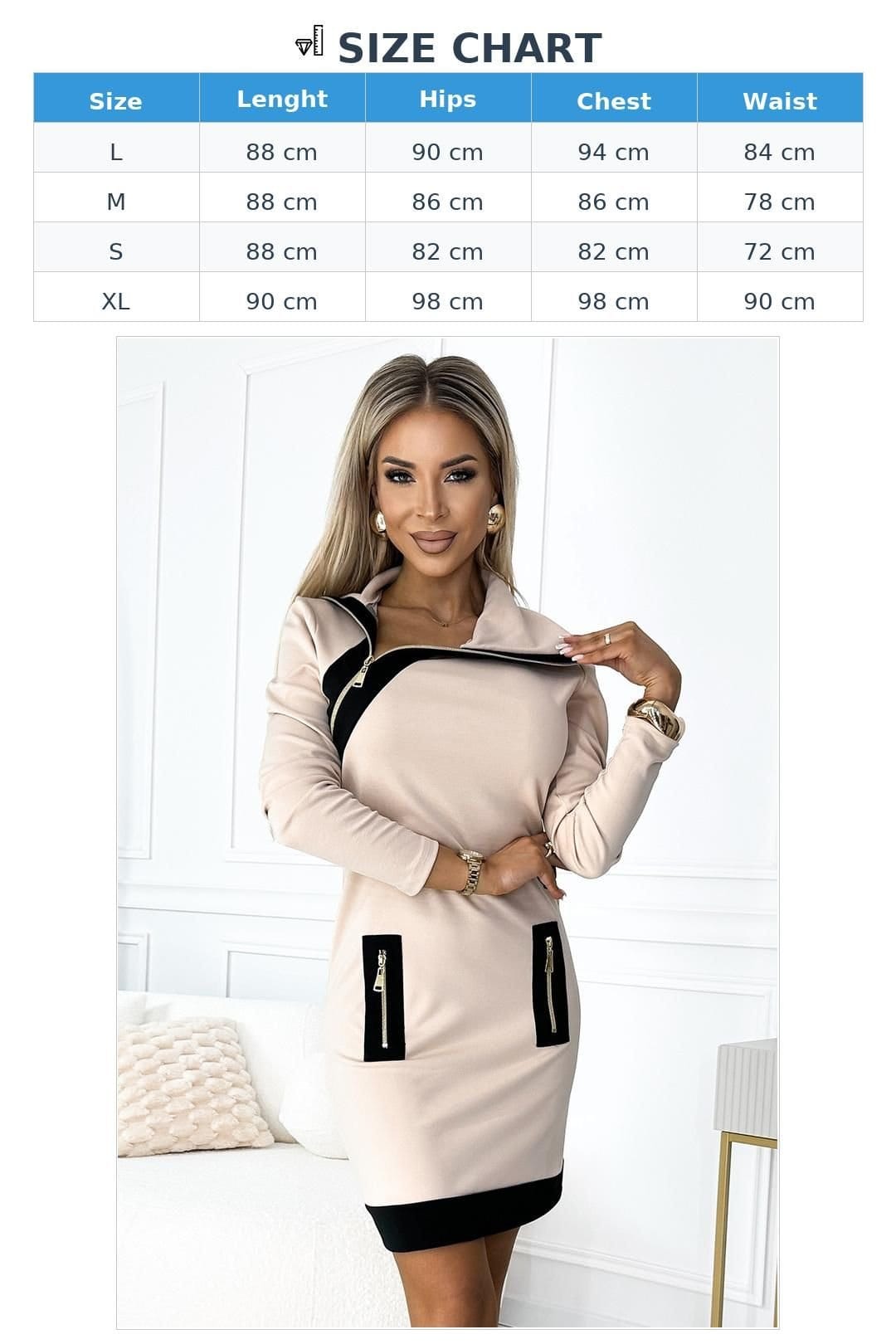 Love Lace Love Lace Women's Beige Two Tone Dress With 3 Zip Details - 4