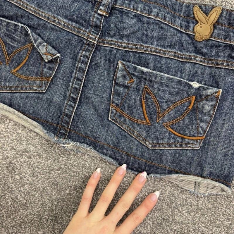 Playboy Y2K vintage Playboy micro low rise denim mini skirt