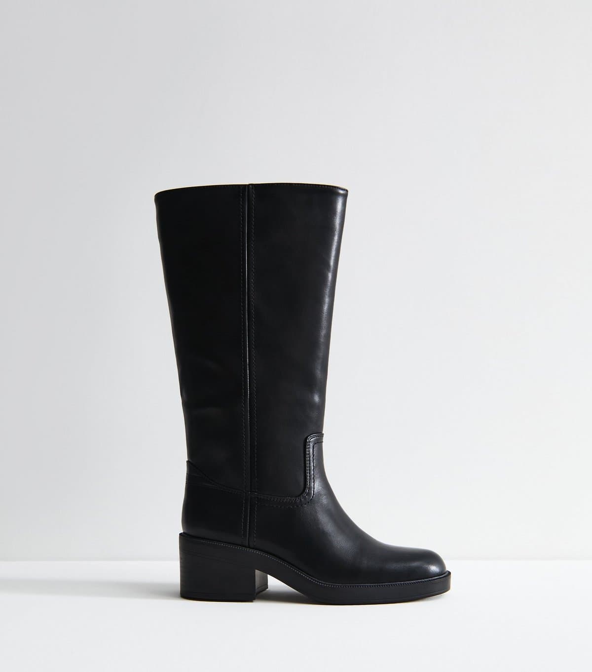 New Look Women's Black Faux Leather Knee High Boots Vegan New Look