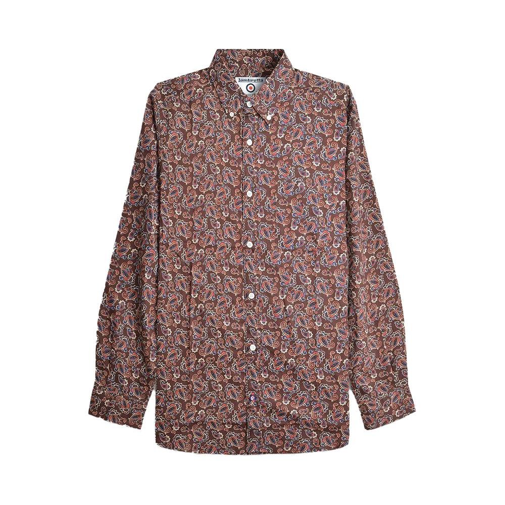 Lambretta Lambretta Men's Paisley Long-Sleeved Shirt in Burgundy - 3