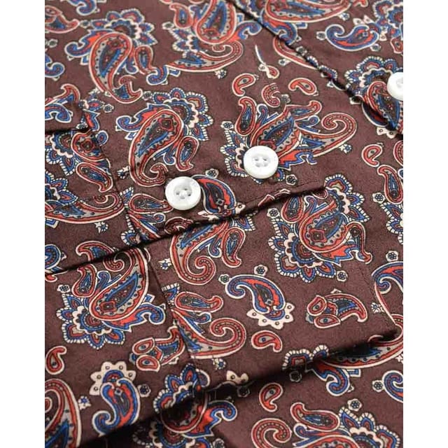 Lambretta Lambretta Men's Paisley Long-Sleeved Shirt in Burgundy - 3