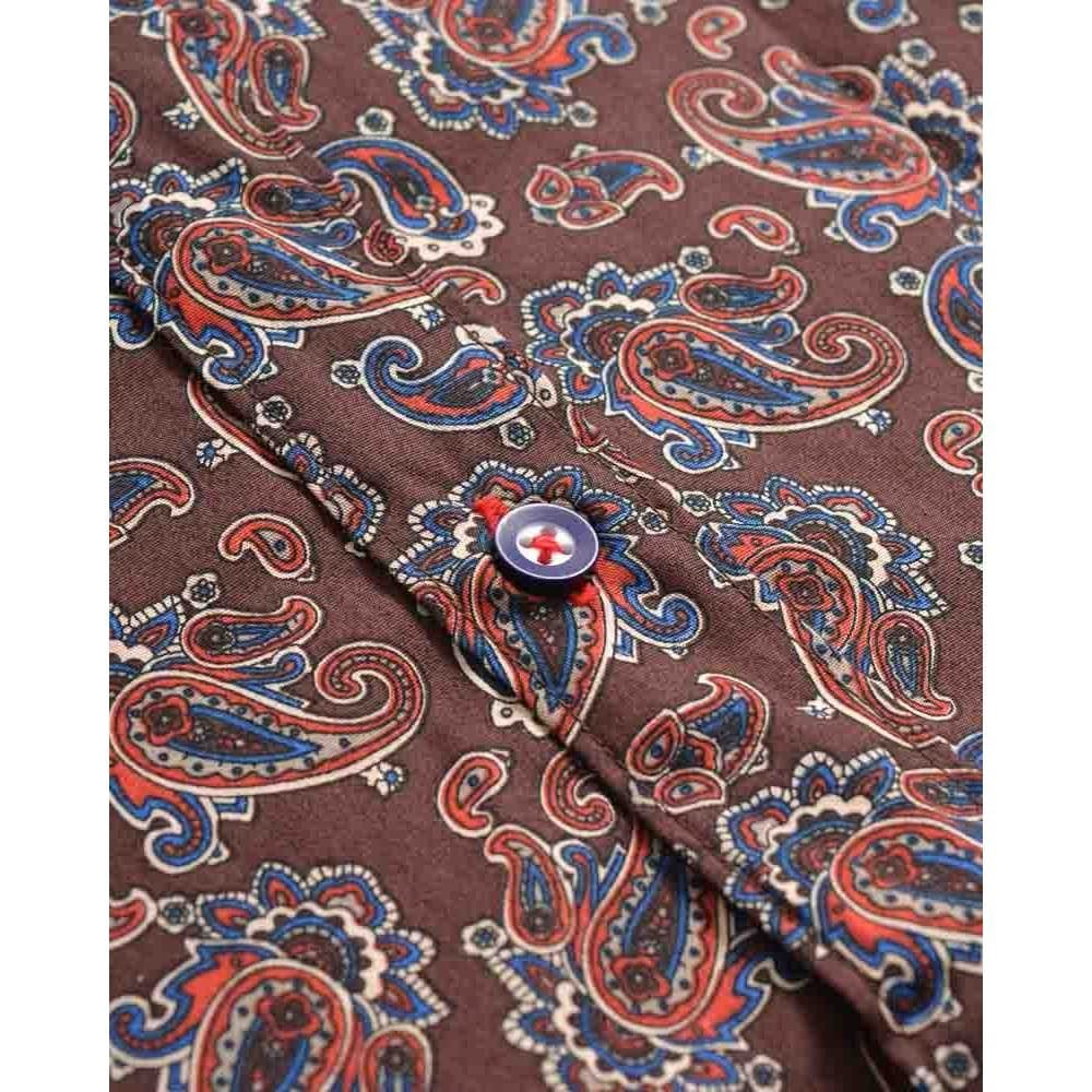 Lambretta Lambretta Men's Paisley Long-Sleeved Shirt in Burgundy - 4