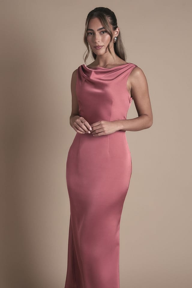 Oasis Oasis Women's Cowl Neck Open Back Midi Bridesmaid Dress in Terracotta - 2