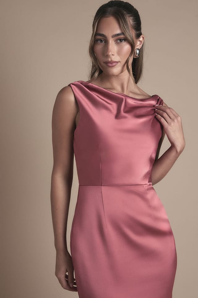 Oasis Oasis Women's Cowl Neck Open Back Midi Bridesmaid Dress in Terracotta - 3