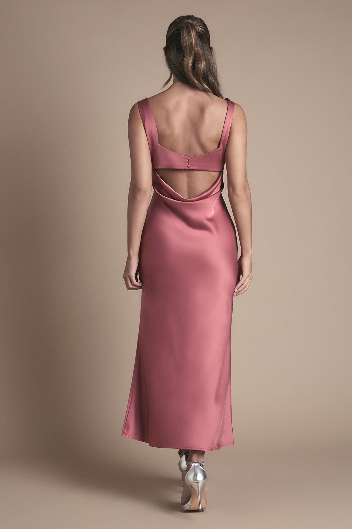Oasis Oasis Women's Cowl Neck Open Back Midi Bridesmaid Dress in Terracotta - 4