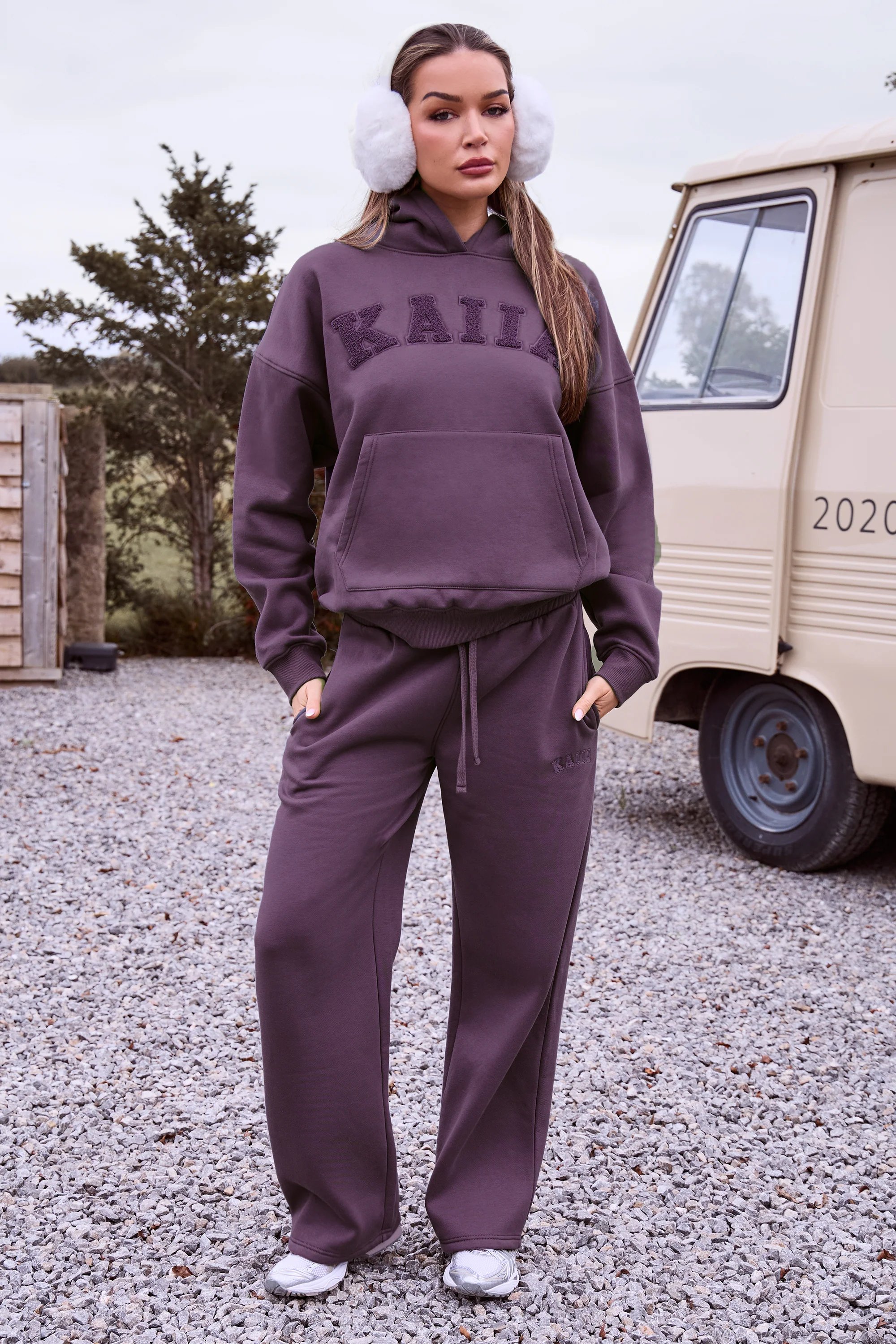 Kaiia Kaiia Borg Slogan Oversized Hoodie Blackcurrant - 3