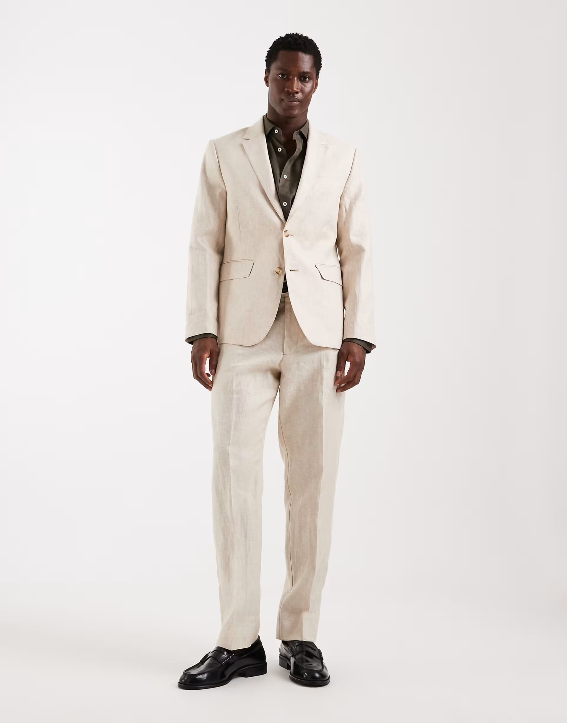 ASOS Abercrombie & Fitch linen blend slim fit suit co-ord in beige