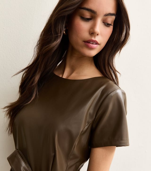 New Look Women's Light Khaki Faux Leather Belted Mini Dress New Look - 2