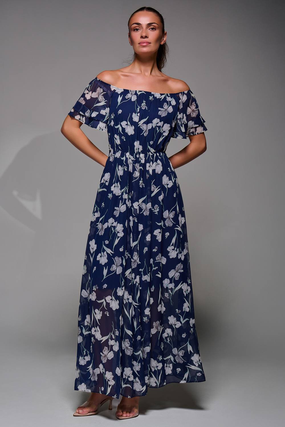 Jolie Moi Jolie Moi Women's Off Shoulder Chiffon Maxi Dress in Navy - 2