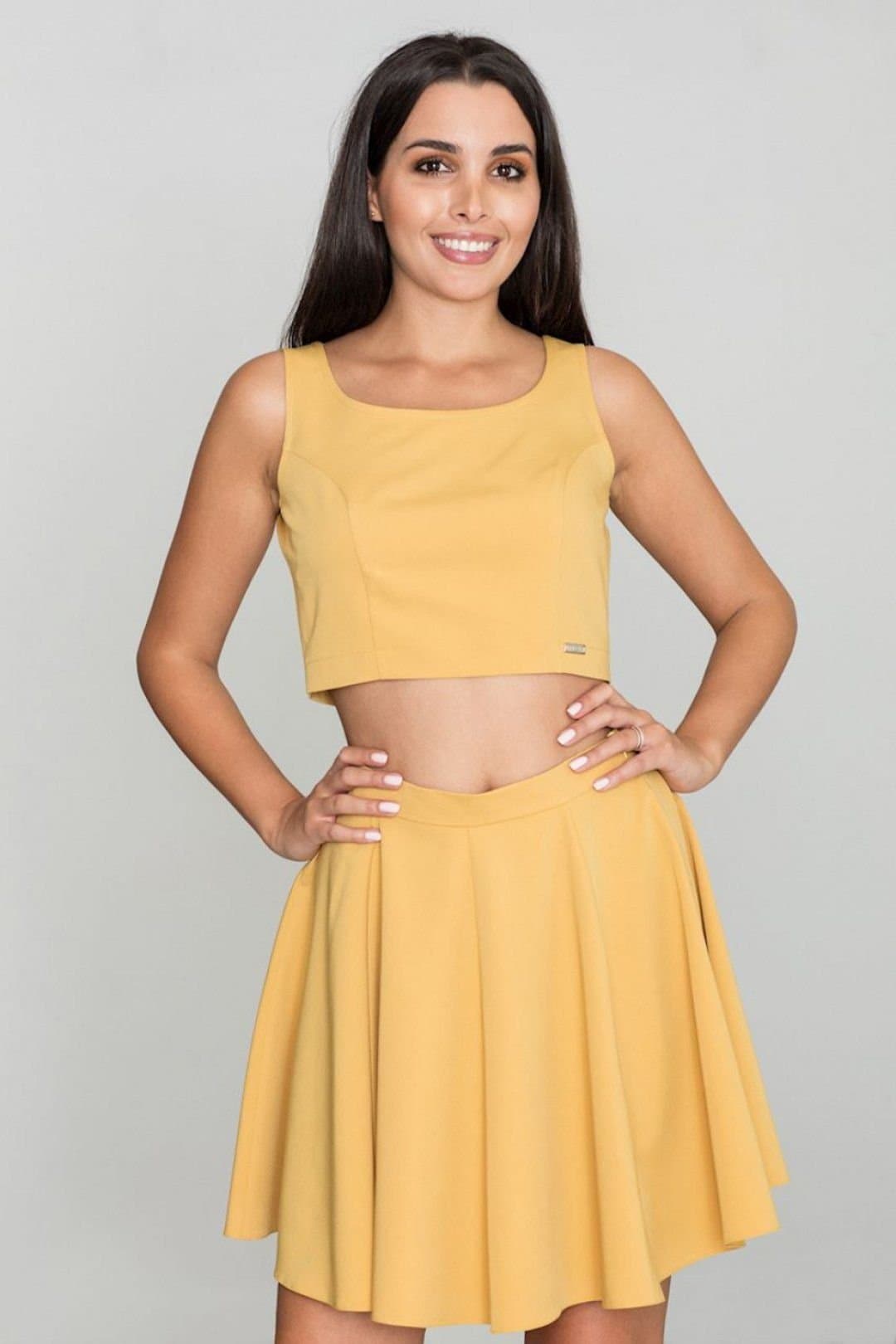 Love Lace Love Lace Women's Flared Skirt Set with Back Zipper Top in Yellow
