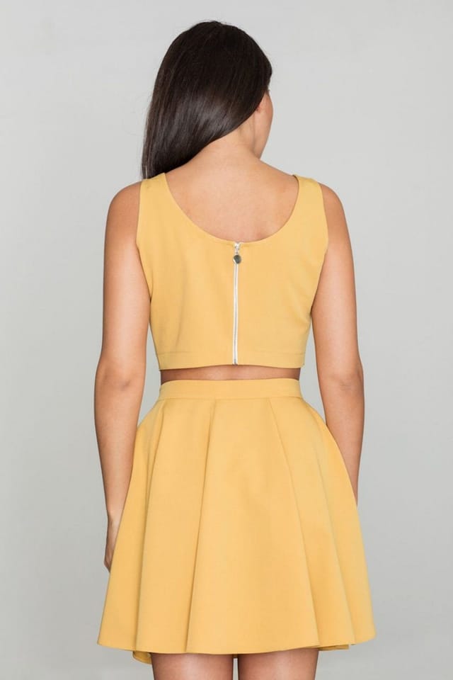 Love Lace Love Lace Women's Flared Skirt Set with Back Zipper Top in Yellow - 2