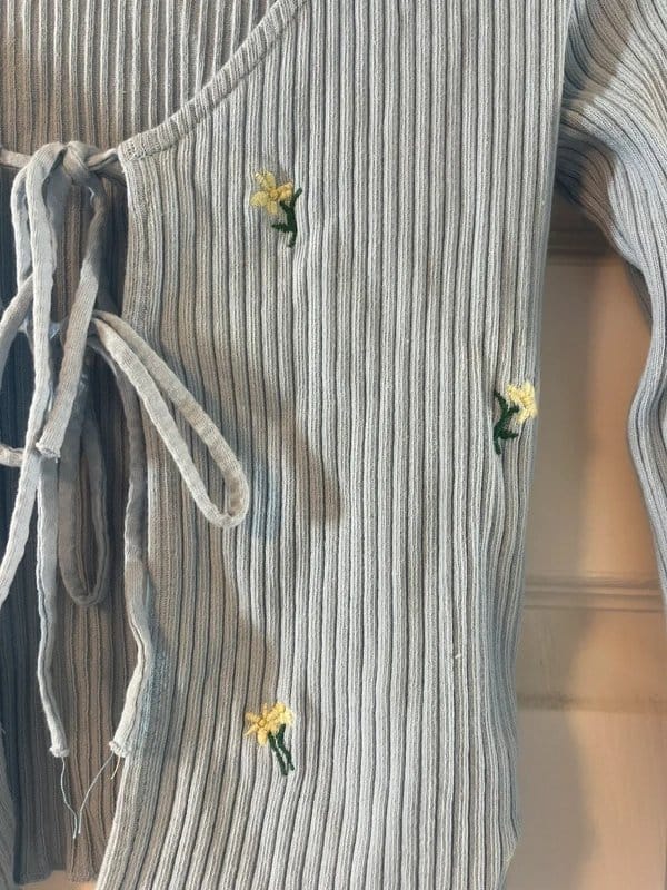 Bershka Light Blue Floral V-Neck Cardi Top