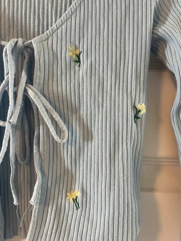 Bershka Bershka baby blue cardi/long sleeved top with flower detailing