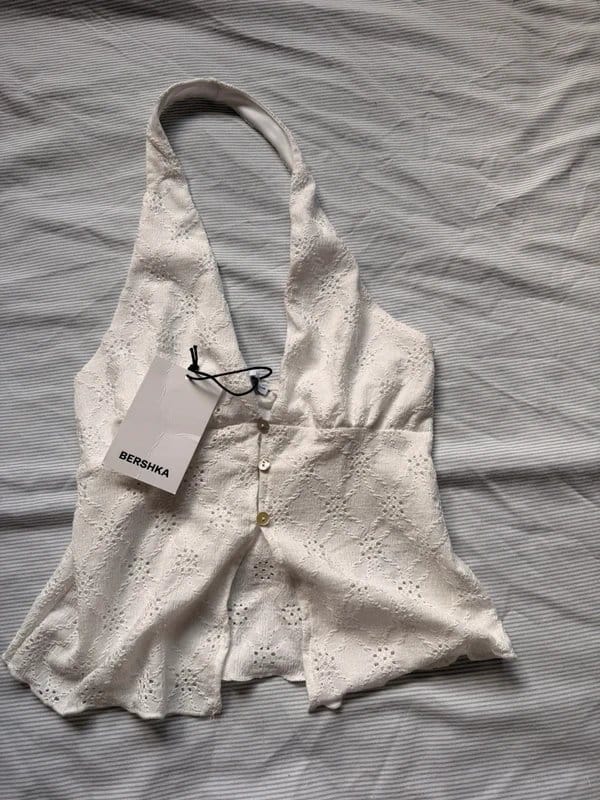 Bershka White Lace Halter Neck Top