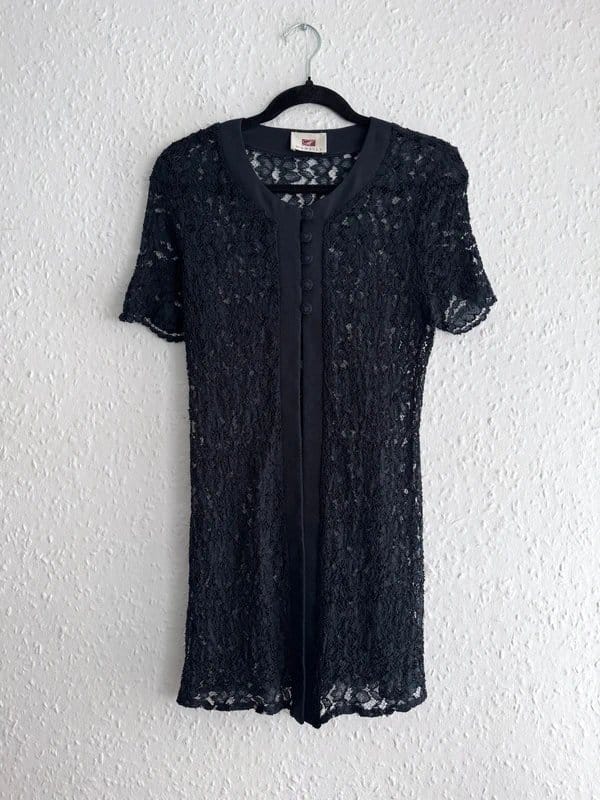 Hamlet Vintage Women’s Hamells Navy Sheer Lace Button Front Longline Tunic Top - 1