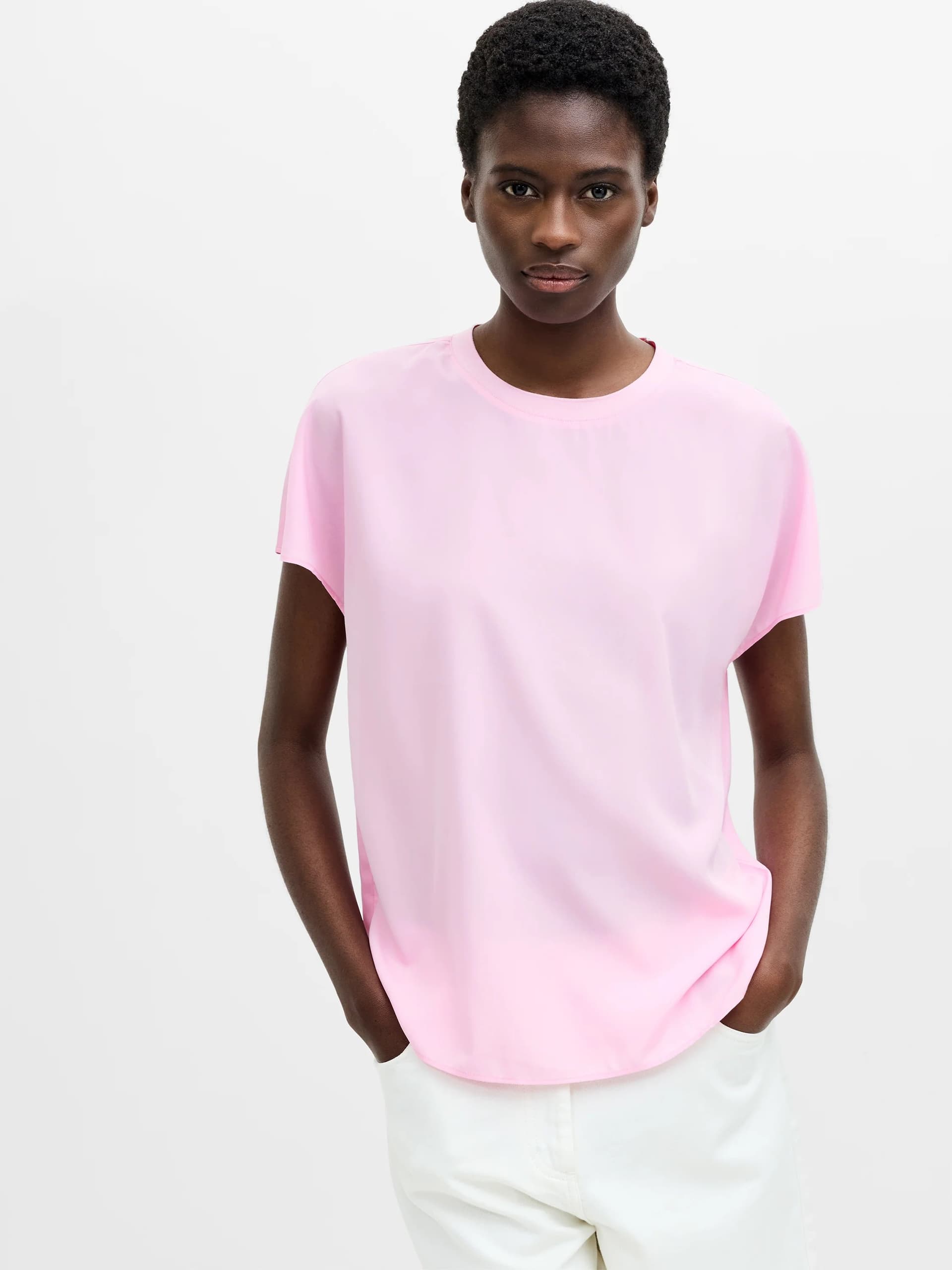French Connection Crepe Light Crew Neck Top Bubblegum Pink