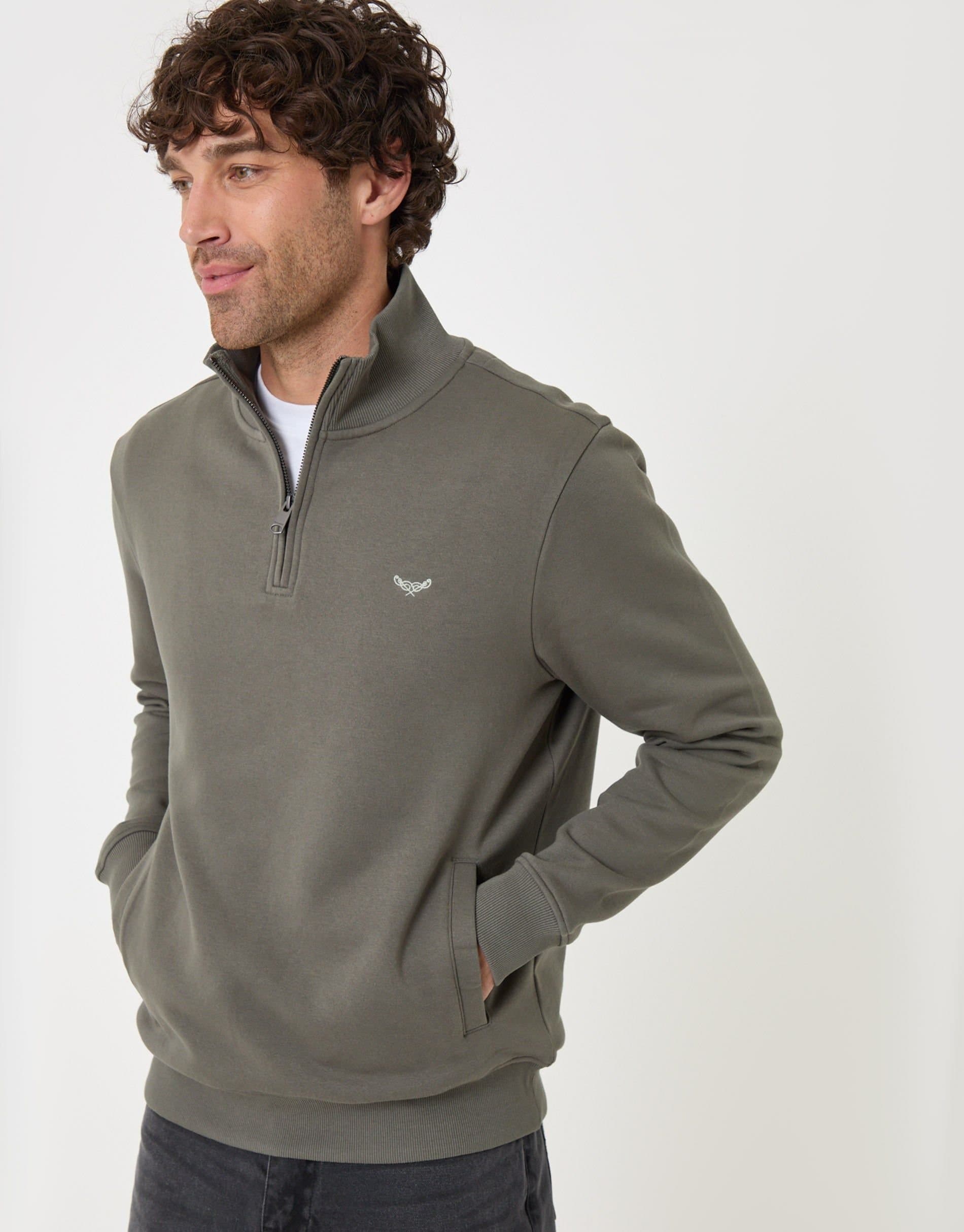 Threadbare threadbare Men's Cotton Rich Quarter Zip Sweatshirt in Green