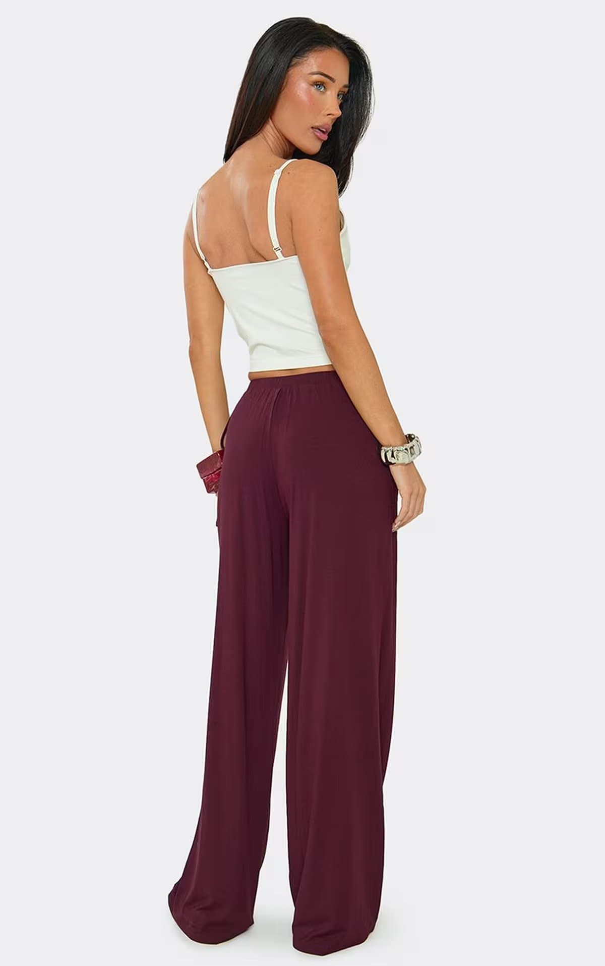 EGO EGO Plum Modal Low Rise Button Waistband Straight Leg Trousers