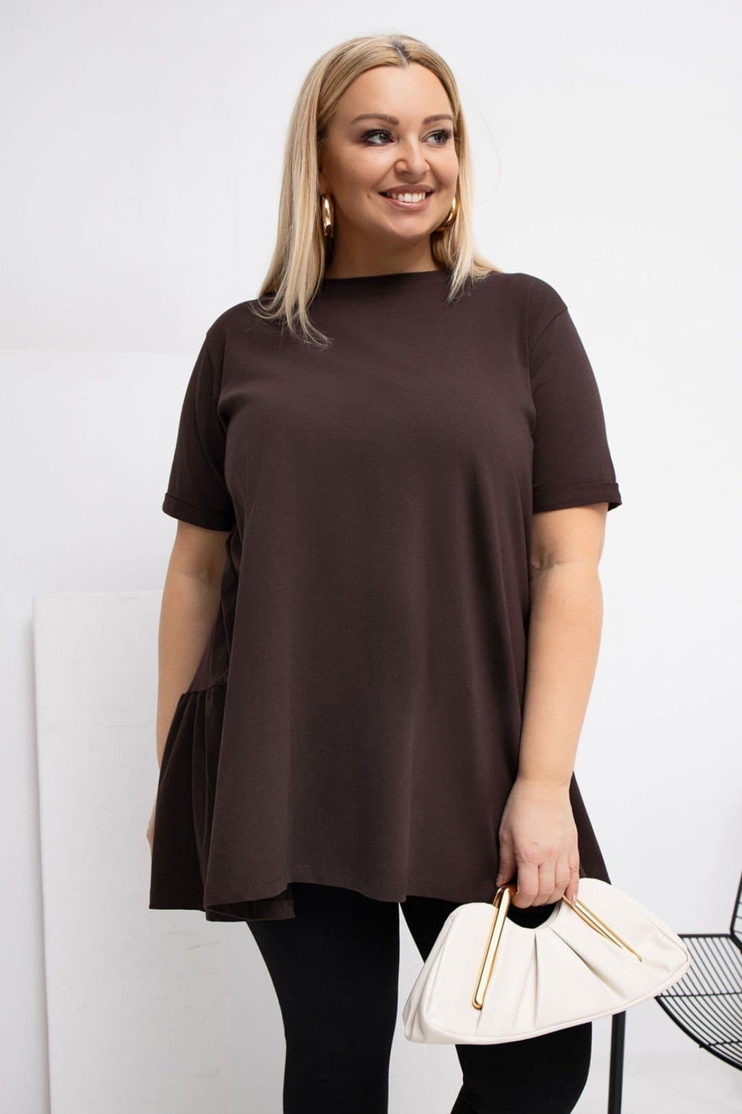 Love Lace Love Lace Women's Plus Size Casual Cotton Elastane Blouse in Brown