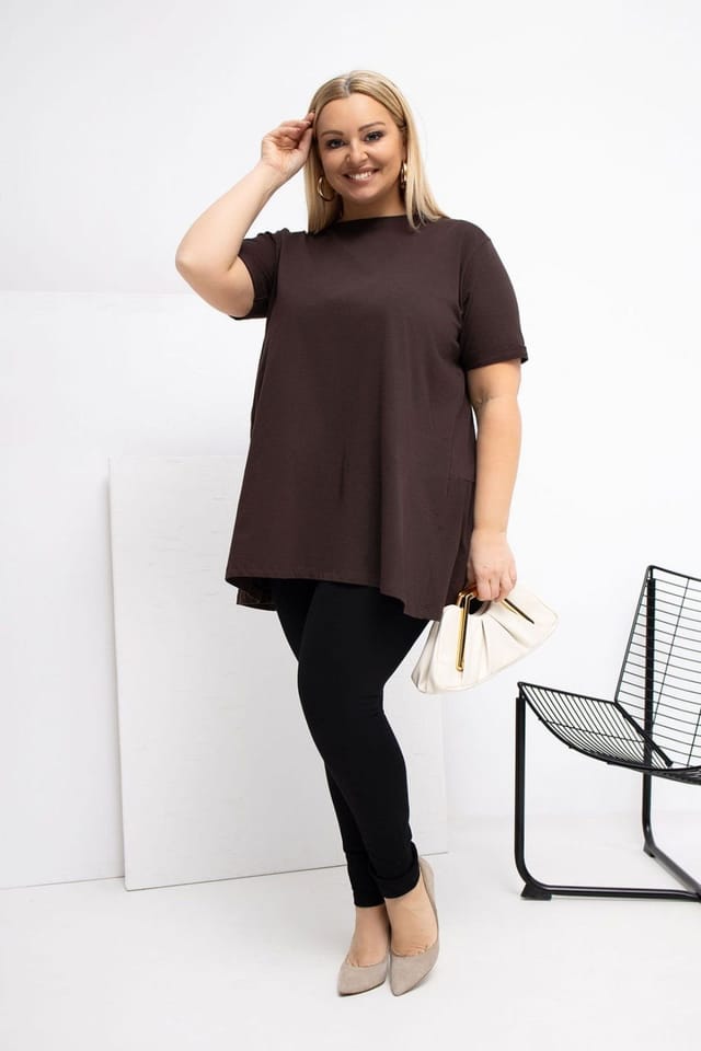 Love Lace Love Lace Women's Plus Size Casual Cotton Elastane Blouse in Brown - 2
