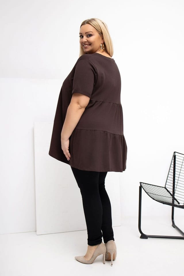 Love Lace Love Lace Women's Plus Size Casual Cotton Elastane Blouse in Brown - 3