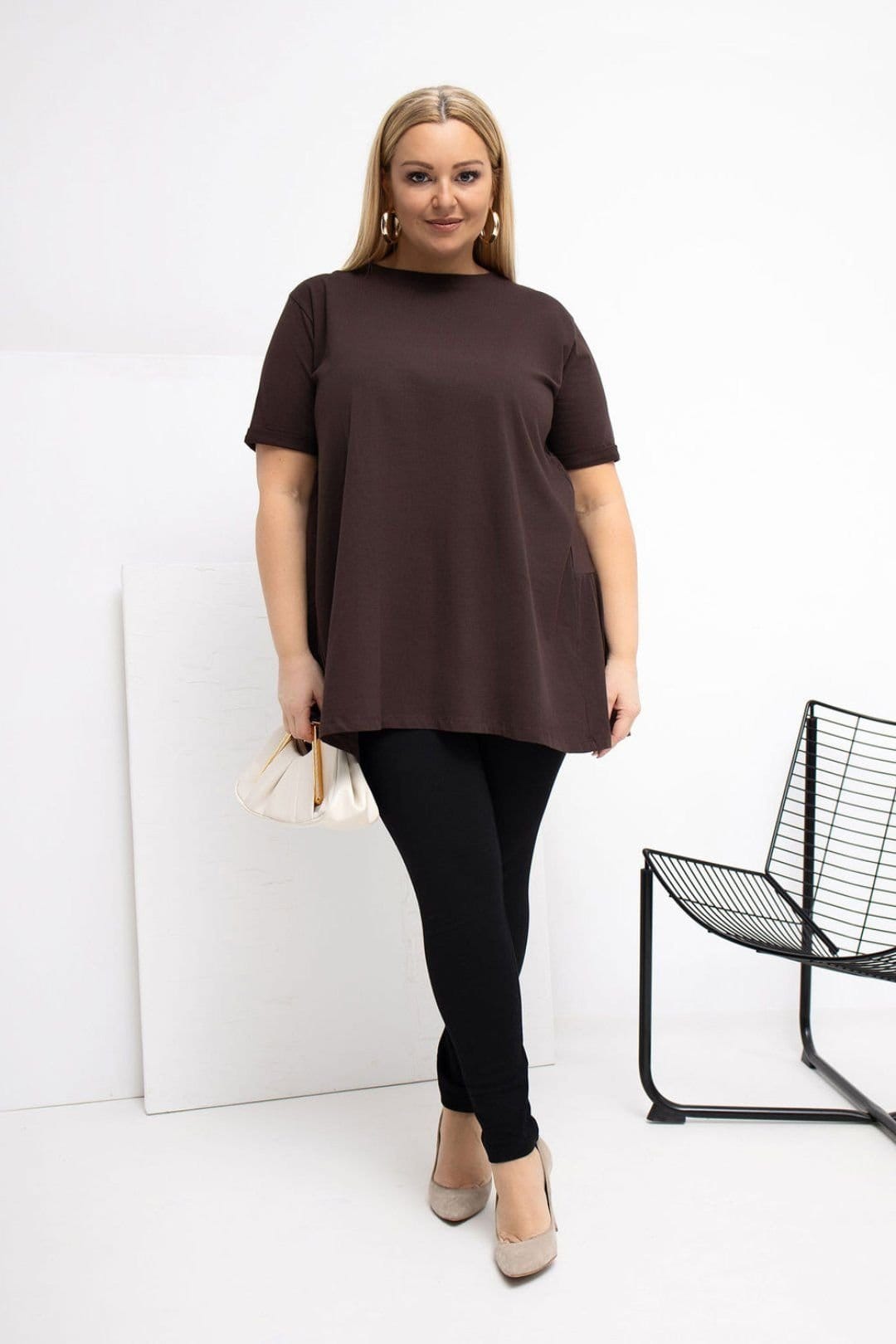 Love Lace Love Lace Women's Plus Size Casual Cotton Elastane Blouse in Brown - 4