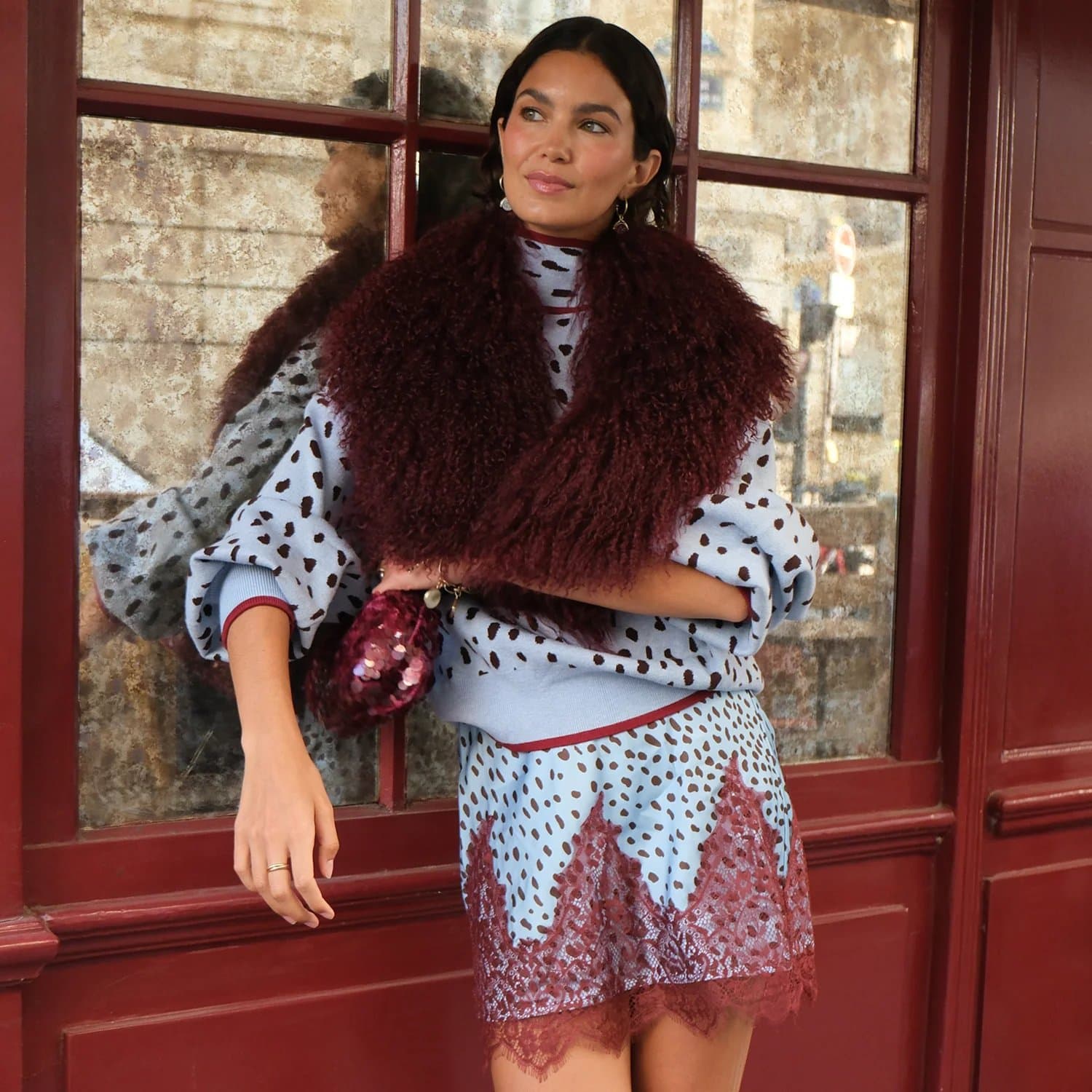 Never Fully Dressed Burgundy Faux Fur Stole