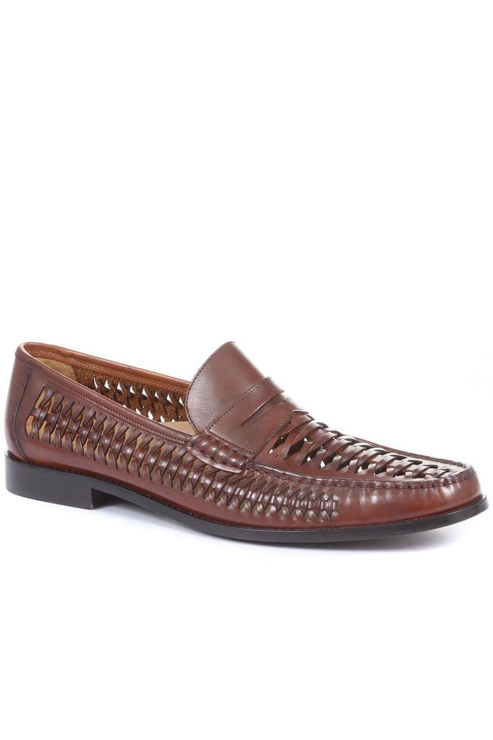 Jones Bootmaker Jones Bootmaker Men's Riverside Woven Leather Loafers in Brown