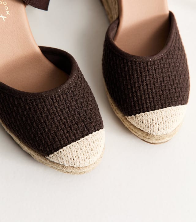 New Look Women's Brown Woven Ankle Tie Wedge Espadrilles Vegan New Look - 3