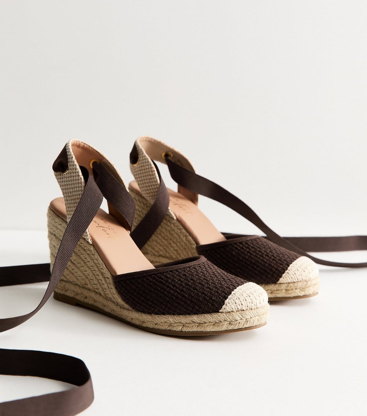 New Look Women's Brown Woven Ankle Tie Wedge Espadrilles Vegan New Look - 4
